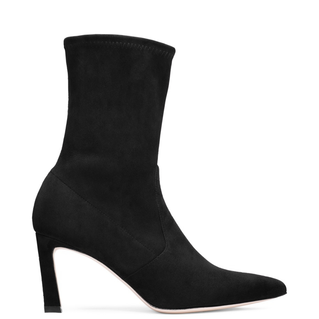 Stuart Weitzman Black Suede Pointed-Toe Stretch Ankle Boots